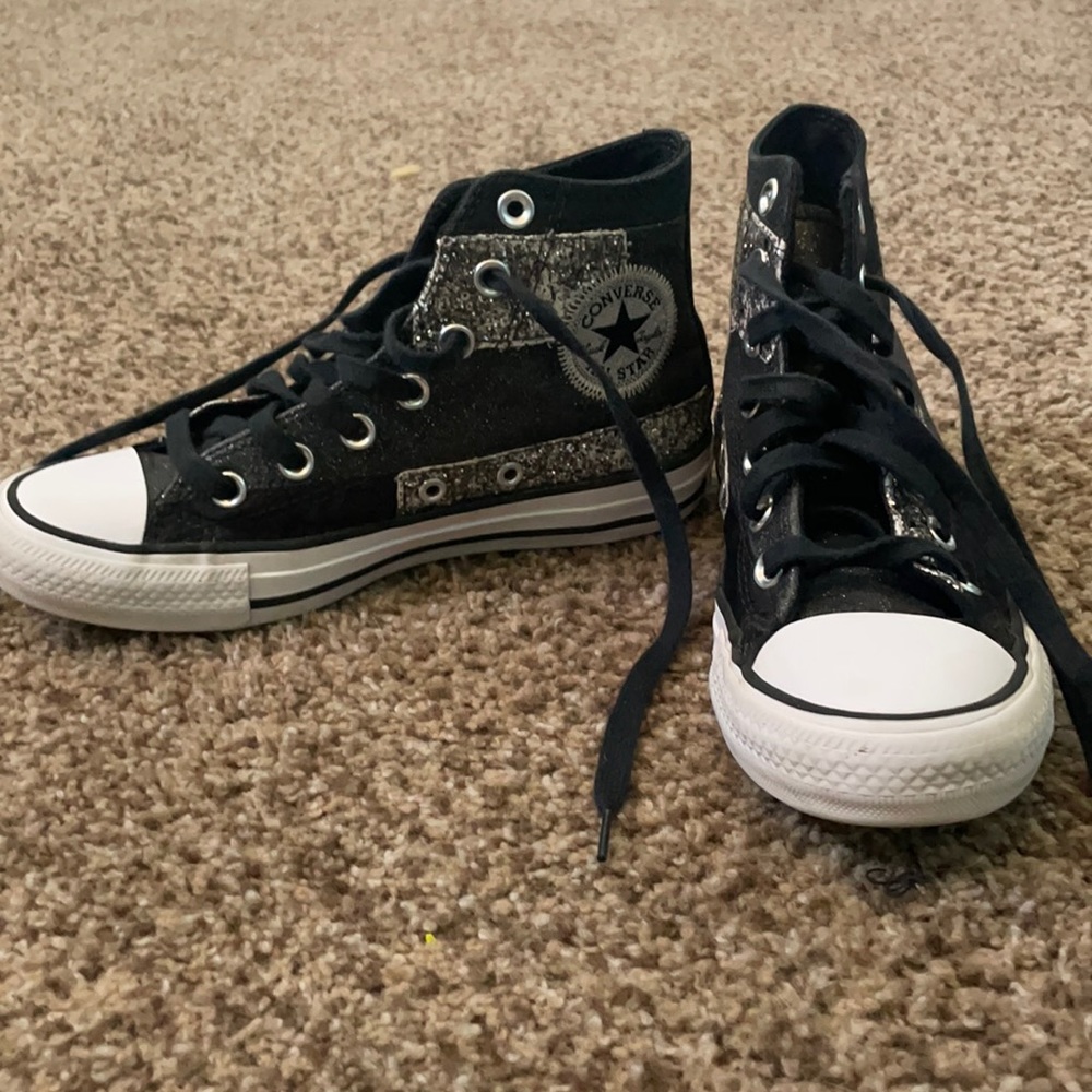 Women’s Black and Silver Sparkle Glitter Converse